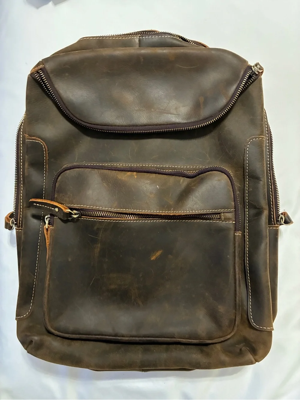 Vintage Distressed Brown Leather Backpack Full Grain Leather Adjustable Straps